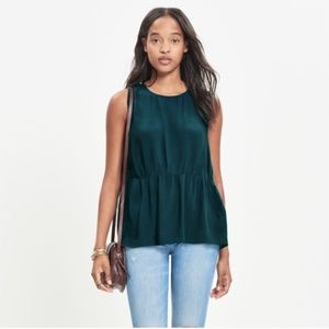 Madewell Drk Green Peplum Ruffle Tank Silky Top